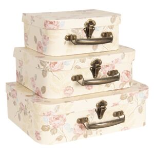 3ks krémové dekoračné kvetované kufríky - 30 * 21 * 9/25 * 18 * 9/20 * 16 * 8 cm