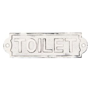 Biela kovová ceduľka s patinou Toilet - 18 * 5 cm