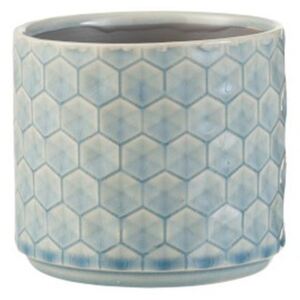 Modrý keramický obal na kvetináč Rhombus S - Ø 12 * 10,5 cm