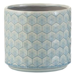 Modrý keramický obal na kvetináč Rhombus M - Ø 14 * 12,5 cm