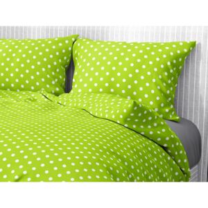 Goldea bavlnené posteľné obliečky - vzor 894 biele bodky na svetle zelenom 140 x 200 a 70 x 90 cm
