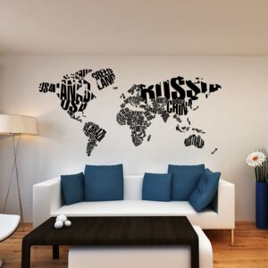 Nálepka na stenu GLIX - Mapa sveta Čierna 200 x 100 cm