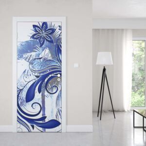 GLIX Fototapeta na dvere - Flowers And Swirls Abstract Art Blue And Grey