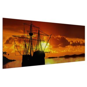 Obraz lode pri západe slnka (120x50 cm)