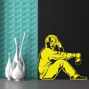 Nálepka na stenu GLIX - Banksy "Einstein" Žltá 50 x 45 cm