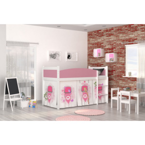 Detská stanová posteľ SWING, 184x80 cm, biela/ZAMEK PRINCESS/ružová