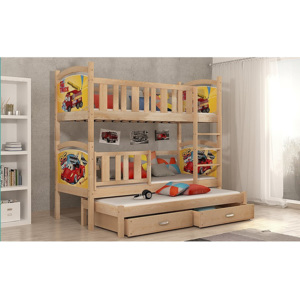 Detská poschodová posteľ DOBBY s obojstrannou potlačou + matrac + rošt ZADARMO, 184x80 cm, borovice/vzor dolná 24, horná 23