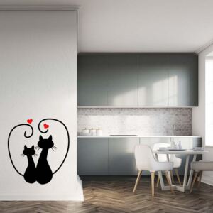 Nálepka na stenu GLIX - Zamilované mačky Čierna a červená 30 x 31 cm