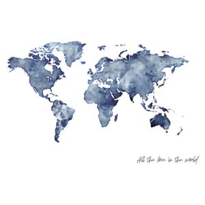 Ilustrácia Worldmap blue watercolor, Finlay & Noa