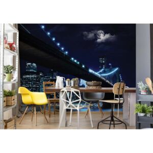 Fototapeta - New York Brooklyn Bridge At Night Vliesová tapeta - 368x254 cm