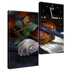 Obraz s hodinami Husle a biela ruža 60x60cm ZP2349A_2J