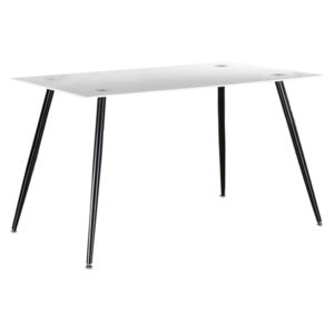 Jedálenský stôl, biele sklo/čierny kov, ADMER