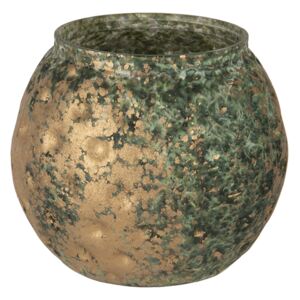 Tyrkysovo-sivý svietnik na čajovú sviečku s bronzovou patinou - 10 * 11 cm