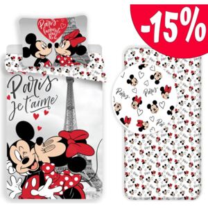 Sada obliečky Minnie a Mickey v Paríži 140x200 a napínacej plachty 90x200 100% Bavlna Jerry Fabrics