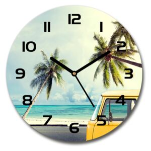 Sklenené hodiny na stenu Dodávka pláž
