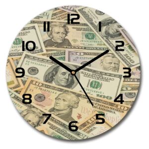 Sklenené hodiny na stenu Peniaze doláre