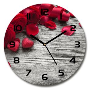 Sklenené hodiny na stenu Červené ruže