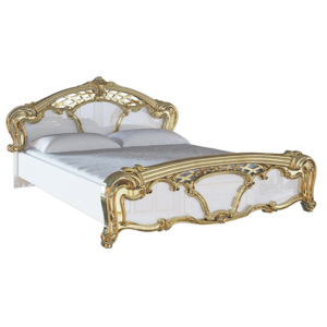 Manželská posteľ HOME + rošt + matrac DE LUX, 160x200, biala lesk/zlatá