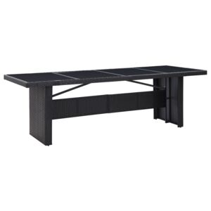 Záhradný stôl, čierny 240x90x74 cm, polyratan a sklo