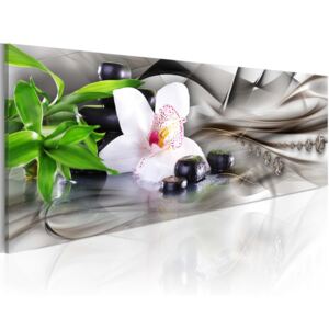 Obraz na plátne Bimago - Zen composition: bamboo, orchid and stones 120x40 cm