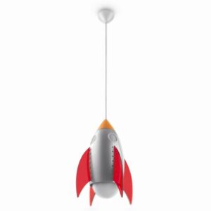 Rocky detské závesné svietidlo s raketou, E27, 1x20W so zdrojom, červená/šedá