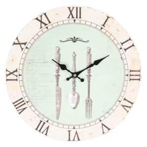 Vintage nástenné hodiny s patinou a motívom príborov - Ø 34 * 3 cm / 1 * AA