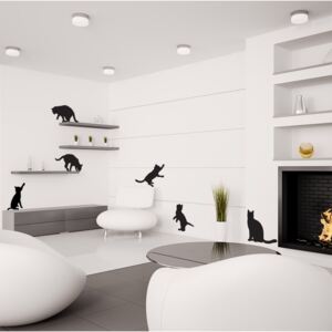 Nálepka na stenu GLIX - Nezbedné mačičky Čierna sada 6 ks 30 x 30 cm