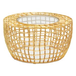 Zlatý odkladací stolík so sklenenou doskou - Ø85*43 cm