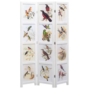 3-panelový paraván biely 105x165 cm vtáky