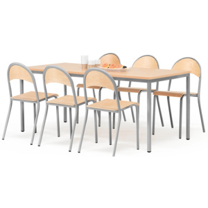 Jedálenská zostava: stôl 1800x800 mm + 6 stoličiek, buk/šedá