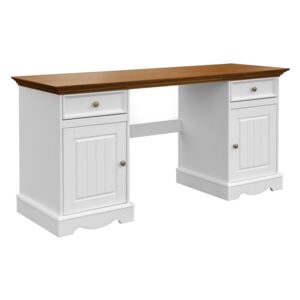 Písací stôl Belluno Elegante, dekor biela/dub, masív, borovica