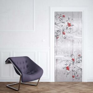 GLIX Fototapeta na dvere - šedá s ornamenty a květy