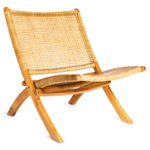 Hnedá stolička s konštrukciou z teakového dreva a výpletom z ratanu Simla Fold