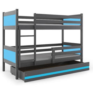 Poschodová posteľ BALI+UP + matrace + rošt ZADARMO, 190x80 cm, grafit, modrá