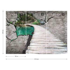 Fototapeta GLIX - Lake Path Hole In Concrete Wall 3D Illusion Vliesová tapeta - 312x219 cm