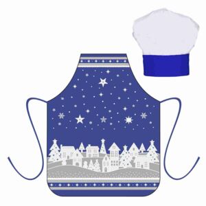 Forbyt Vianočný detský set zástera s kuchynskou čiapkou, modrá