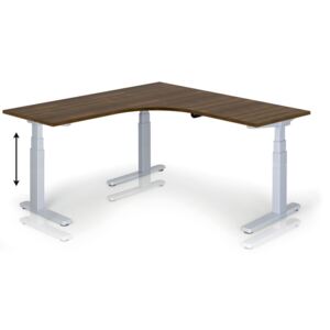 Výškovo nastaviteľný stôl L, 675-1275 mm, ručný, 1600 x 1600 mm, orech