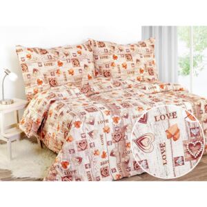 Goldea krepové posteľné obliečky - vzor 756 oranžová srdiečka na svetlo hnedom 140 x 200 a 70 x 90 cm