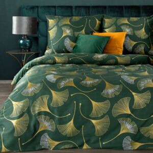 Krásne zelené posteľné obliečky bavlnený satén s potlačou lístka ginka Zelená