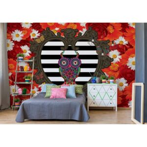 Fototapeta GLIX - Floral Heart Owl Red + lepidlo ZADARMO Vliesová tapeta - 254x184 cm