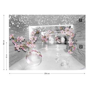 Fototapeta GLIX - 3D Tunnel Flowers Sparkles Bubbles Vliesová tapeta - 254x184 cm