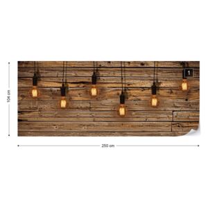 Fototapeta GLIX - Industrial Chic Retro Light Bulbs Wood + lepidlo ZADARMO Vliesová tapeta - 250x104 cm