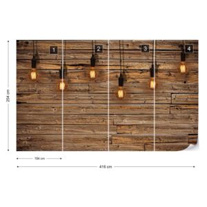 Fototapeta GLIX - Industrial Chic Retro Light Bulbs Wood + lepidlo ZADARMO Vliesová tapeta - 416x254 cm