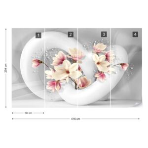 Fototapeta GLIX - 3D Structure Flowers White And Grey Vliesová tapeta - 416x254 cm