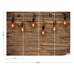 Fototapeta GLIX - Industrial Chic Retro Light Bulbs Wood + lepidlo ZADARMO Vliesová tapeta - 368x254 cm