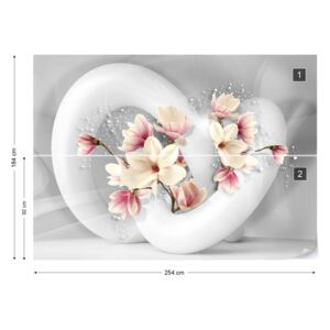 Fototapeta GLIX - 3D Structure Flowers White And Grey Vliesová tapeta - 254x184 cm