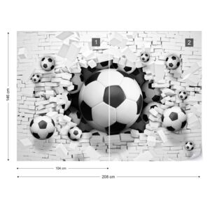Fototapeta GLIX - 3D Footballs Bursting Through Brick Wall Vliesová tapeta - 208x146 cm