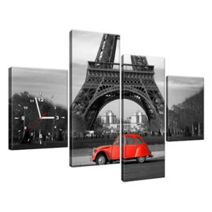 Obraz s hodinami Červené auto pod Eiffelovou vežou 120x80cm ZP1116A_4E
