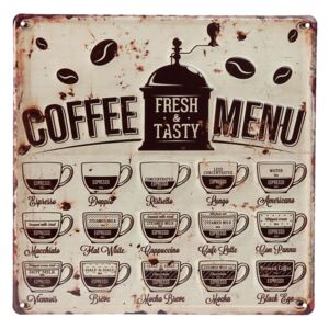 Plechová nástenná ceduľa Coffee menu - 30 * 0.5 * 30 cm