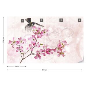 Fototapeta GLIX - Flowers Bird Vintage Chic + lepidlo ZADARMO Vliesová tapeta - 416x254 cm